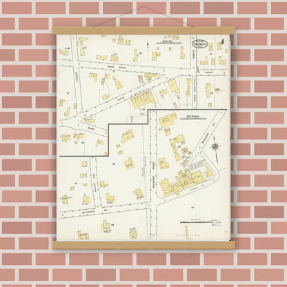 Old map wall art mockup — magnetic wood frame on brick wall — Sanborn Fire Insurance Map from Harwich, Barnstable County, Massachusetts (1915), Sheet #0004