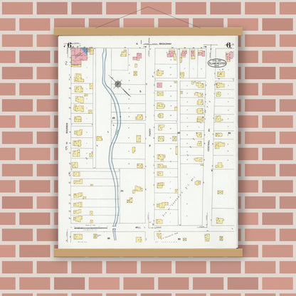 Old map wall art mockup — magnetic wood frame on brick wall — Sanborn Fire Insurance Map from Blanchester, Clinton County, Ohio (1925), Sheet #0006
