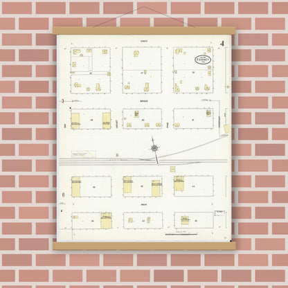 Old map wall art mockup — magnetic wood frame on brick wall — Sanborn Fire Insurance Map from Forney, Kaufman County, Texas (1912), Sheet #0004