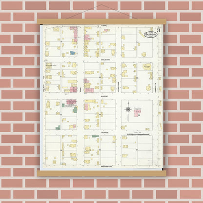 Old map wall art mockup — magnetic wood frame on brick wall — Sanborn Fire Insurance Map from Baltimore, Fairfield County, Ohio (1910), Sheet #0003