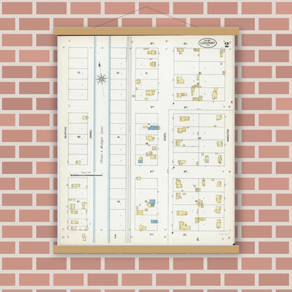 Old map wall art mockup — magnetic wood frame on brick wall — Sanborn Fire Insurance Map from Lockport, Will County, Illinois (1902), Sheet #0002