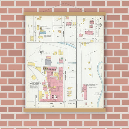 Old map wall art mockup — magnetic wood frame on brick wall — Sanborn Fire Insurance Map from Tyrone, Blair County, Pennsylvania (1901), Sheet #0007