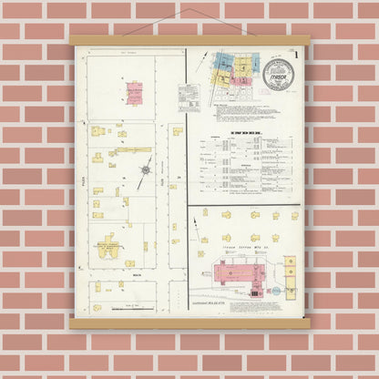 Old map wall art mockup — magnetic wood frame on brick wall — Sanborn Fire Insurance Map from Itasca, Hill County, Texas (1912) - Complete Map Set