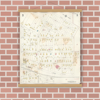 Old map wall art mockup — magnetic wood frame on brick wall — Sanborn Fire Insurance Map from Lee's Summit, Jackson County, Missouri (1945), Sheet #0005