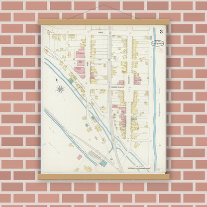 Old map wall art mockup — magnetic wood frame on brick wall — Sanborn Fire Insurance Map from Duncannon, Perry County, Pennsylvania (1894), Sheet #0003