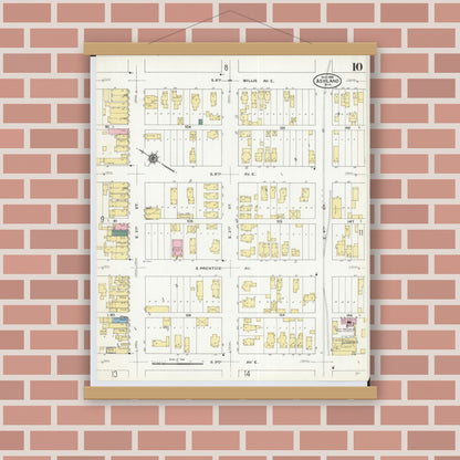 Old map wall art mockup — magnetic wood frame on brick wall — Sanborn Fire Insurance Map from Ashland, Ashland County, Wisconsin (1909), Sheet #0010