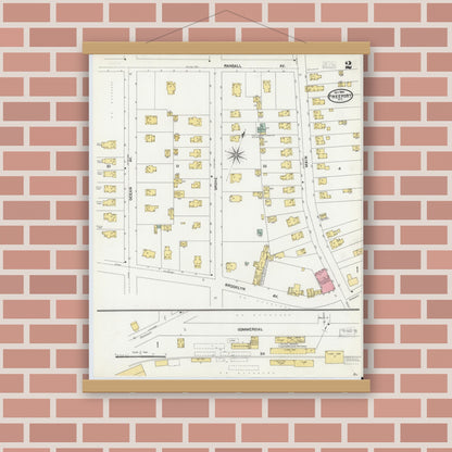 Old map wall art mockup — magnetic wood frame on brick wall — Sanborn Fire Insurance Map from Freeport, Nassau County, New York (1904), Sheet #0002