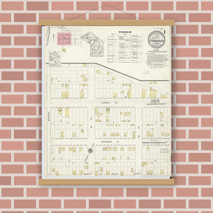 Old map wall art mockup — magnetic wood frame on brick wall — Sanborn Fire Insurance Map from Stambaugh, Iron County, Michigan (1913), Sheet #0001