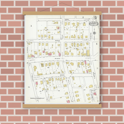 Old map wall art mockup — magnetic wood frame on brick wall — Sanborn Fire Insurance Map from Edwardsville, Madison County, Illinois (1921), Sheet #0005