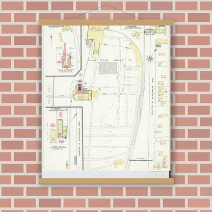 Old map wall art mockup — magnetic wood frame on brick wall — Sanborn Fire Insurance Map from Ironton, Lawrence County, Ohio (1909), Sheet #0033