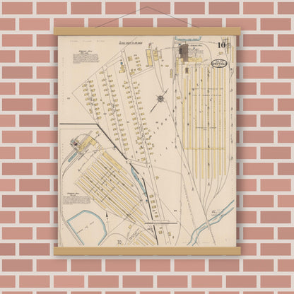 Old map wall art mockup — magnetic wood frame on brick wall — Sanborn Fire Insurance Map from Sheffield, Warren County, Pennsylvania (1922), Sheet #0010