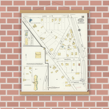 Old map wall art mockup — magnetic wood frame on brick wall — Sanborn Fire Insurance Map from Nyack, Rockland County, New York. (1919), Sheet #0018