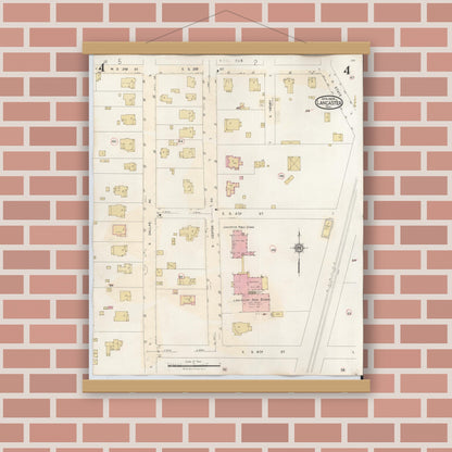 Old map wall art mockup — magnetic wood frame on brick wall — Sanborn Fire Insurance Map from Lancaster, Dallas County, Texas (1939), Sheet #0004