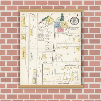 Old map wall art mockup — magnetic wood frame on brick wall — Sanborn Fire Insurance Map from Concord, Contra Costa County, California (1912) - Complete Map Set