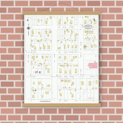 Old map wall art mockup — magnetic wood frame on brick wall — Sanborn Fire Insurance Map from Aitkin, Aitkin County, Minnesota (1929), Sheet #0004