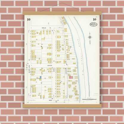 Old map wall art mockup — magnetic wood frame on brick wall — Sanborn Fire Insurance Map from Westville, Gloucester County, New Jersey (1926), Sheet #0010