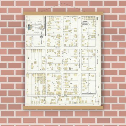 Old map wall art mockup — magnetic wood frame on brick wall — Sanborn Fire Insurance Map from Miami, Dade County, Florida (1914), Sheet #0005