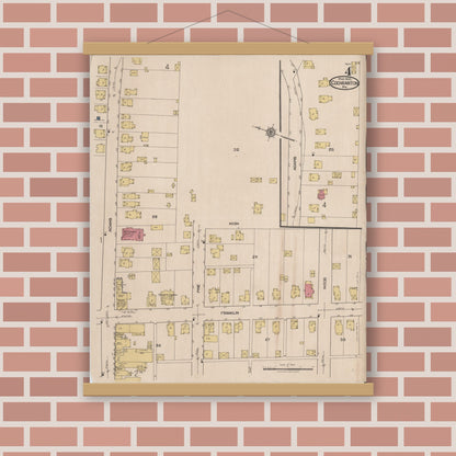 Old map wall art mockup — magnetic wood frame on brick wall — Sanborn Fire Insurance Map from Cochranton, Crawford County, Pennsylvania (1922), Sheet #0004