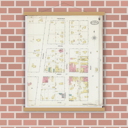 Old map wall art mockup — magnetic wood frame on brick wall — Sanborn Fire Insurance Map from Milford, Iroquois County, Illinois (1893), Sheet #0002