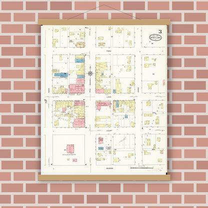 Old map wall art mockup — magnetic wood frame on brick wall — Sanborn Fire Insurance Map from Spirit Lake, Dickinson County, Iowa (1913), Sheet #0003