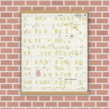 Old map wall art mockup — magnetic wood frame on brick wall — Sanborn Fire Insurance Map from Frankfort, Clinton County, Indiana (1898), Sheet #0003