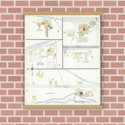 Old map wall art mockup — magnetic wood frame on brick wall — Sanborn Fire Insurance Map from Sidney, Delaware County, New York (1917), Sheet #0007