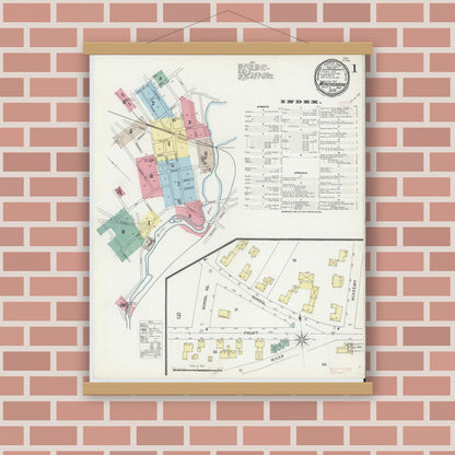 Old map wall art mockup — magnetic wood frame on brick wall — Sanborn Fire Insurance Map from Winchendon, Worcester County, Massachusetts (1896) - Complete Map Set