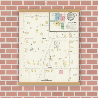 Old map wall art mockup — magnetic wood frame on brick wall — Sanborn Fire Insurance Map from Farmersville, Collin County, Texas (1897) - Complete Map Set
