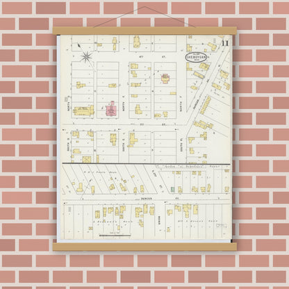 Old map wall art mockup — magnetic wood frame on brick wall — Sanborn Fire Insurance Map from Cheboygan, Cheboygan County, Michigan (1895), Sheet #0011
