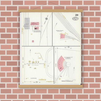 Old map wall art mockup — magnetic wood frame on brick wall — Sanborn Fire Insurance Map from Cadillac, Wexford County, Michigan (1914), Sheet #0029