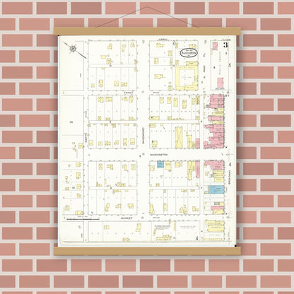 Old map wall art mockup — magnetic wood frame on brick wall — Sanborn Fire Insurance Map from Audubon, Audubon County, Iowa (1913), Sheet #0003