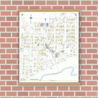 Old map wall art mockup — magnetic wood frame on brick wall — Sanborn Fire Insurance Map from West Liberty, Logan County, Ohio (1948), Sheet #0003