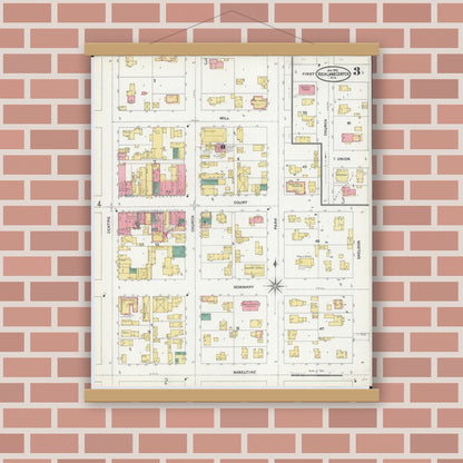 Old map wall art mockup — magnetic wood frame on brick wall — Sanborn Fire Insurance Map from Richland Center, Richland County, Wisconsin (1905), Sheet #0003