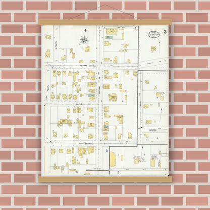 Old map wall art mockup — magnetic wood frame on brick wall — Sanborn Fire Insurance Map from Clayton, Gloucester County, New Jersey (1900), Sheet #0003