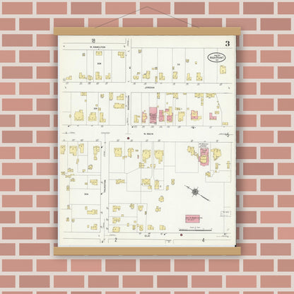 Old map wall art mockup — magnetic wood frame on brick wall — Sanborn Fire Insurance Map from High Point, Guilford County, North Carolina (1911), Sheet #0003