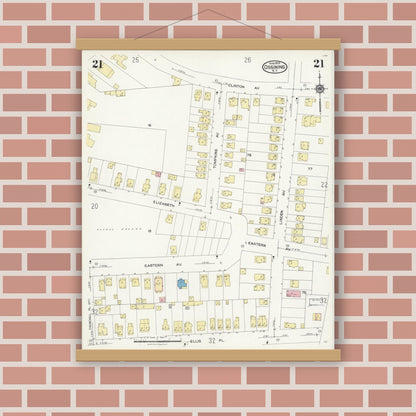 Old map wall art mockup — magnetic wood frame on brick wall — Sanborn Fire Insurance Map from Ossining, Westchester County, New York (1924), Sheet #0021
