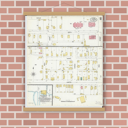 Old map wall art mockup — magnetic wood frame on brick wall — Sanborn Fire Insurance Map from Logan, Hocking County, Ohio (1900), Sheet #0002