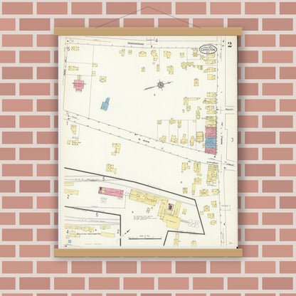Old map wall art mockup — magnetic wood frame on brick wall — Sanborn Fire Insurance Map from Cohocton, Steuben County, New York (1913), Sheet #0002