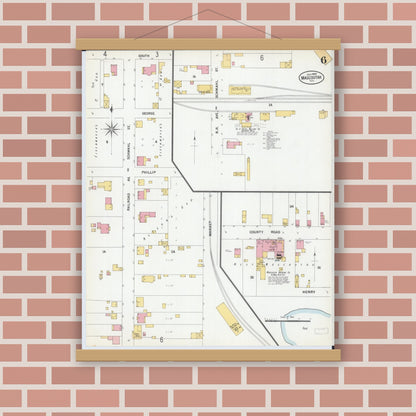 Old map wall art mockup — magnetic wood frame on brick wall — Sanborn Fire Insurance Map from Mascoutah, Saint Clair County, Illinois (1900), Sheet #0006