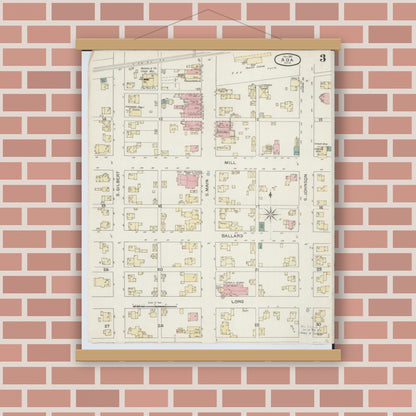 Old map wall art mockup — magnetic wood frame on brick wall — Sanborn Fire Insurance Map from Ada, Hardin County, Ohio (1892), Sheet #0003