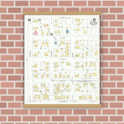 Old map wall art mockup — magnetic wood frame on brick wall — Sanborn Fire Insurance Map from Midland, Midland County, Michigan (1926), Sheet #0010
