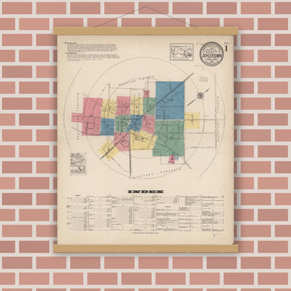 Old map wall art mockup — magnetic wood frame on brick wall — Sanborn Fire Insurance Map from Doylestown, Bucks County, Pennsylvania (1922), Sheet #0001