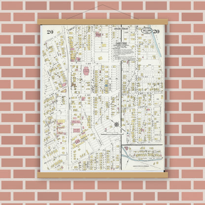 Old map wall art mockup — magnetic wood frame on brick wall — Sanborn Fire Insurance Map from Bellaire, Belmont County, Ohio (1924), Sheet #0020