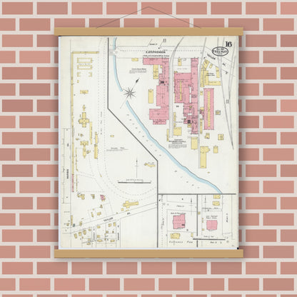 Old map wall art mockup — magnetic wood frame on brick wall — Sanborn Fire Insurance Map from Freeport, Stephenson County, Illinois (1904), Sheet #0016