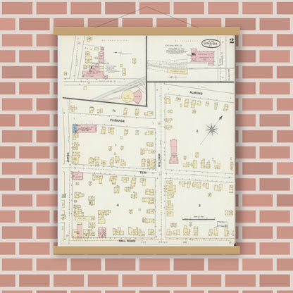 Old map wall art mockup — magnetic wood frame on brick wall — Sanborn Fire Insurance Map from Oneida, Madison County, New York (1890) - Complete Map Set