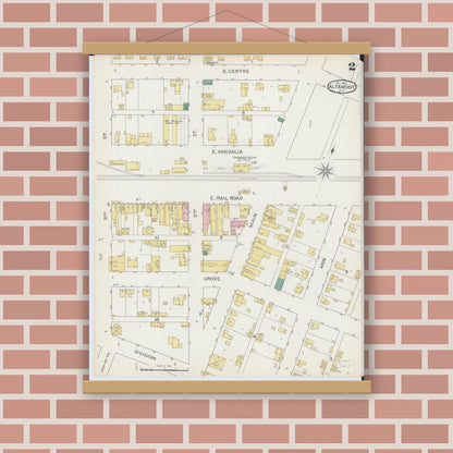 Old map wall art mockup — magnetic wood frame on brick wall — Sanborn Fire Insurance Map from Altamont, Effingham County, Illinois (1893), Sheet #0002