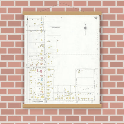Old map wall art mockup — magnetic wood frame on brick wall — Sanborn Fire Insurance Map from Plano, Collin County, Texas (1949), Sheet #0007