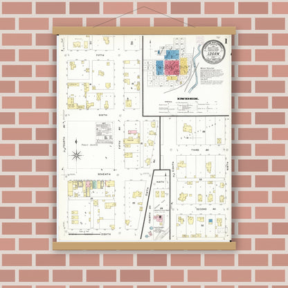 Old map wall art mockup — magnetic wood frame on brick wall — Sanborn Fire Insurance Map from Logan, Harrison County, Iowa (1908) â€” Complete Set