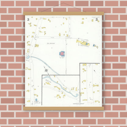 Old map wall art mockup — magnetic wood frame on brick wall — Sanborn Fire Insurance Map from Northfield, Franklin County, Massachusetts (1933), Sheet #0003