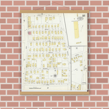 Old map wall art mockup — magnetic wood frame on brick wall — Sanborn Fire Insurance Map from Everett, Middlesex County, Massachusetts (1903), Sheet #0018